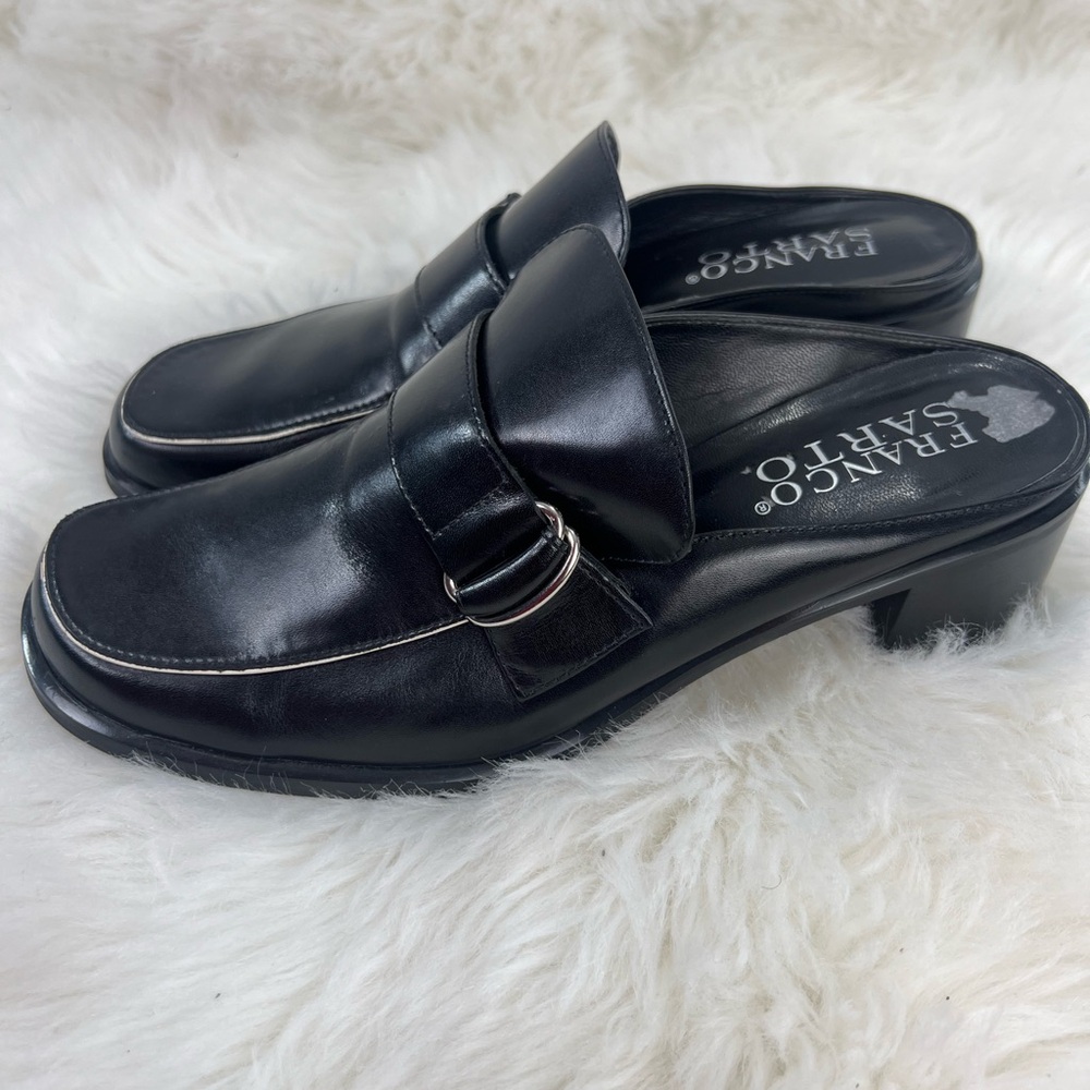 WOMENS BLACK LEATHER FRANCO Sarto MULES CLOGS  Low HEEL SHOES SIZE 7.5 M